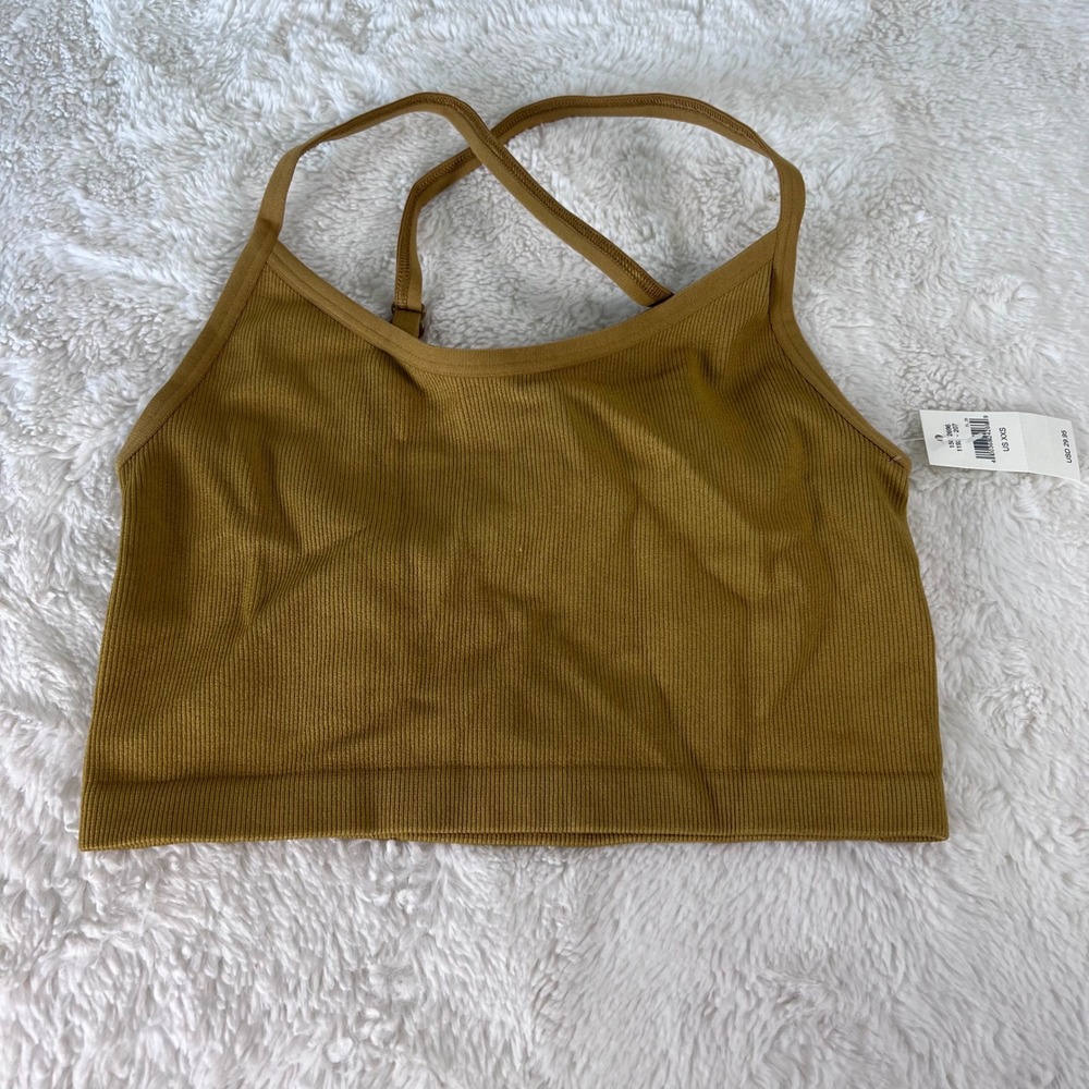 OFFLINE‎ by Aerie Recharge Ribbed Strappy Sports Bra Mustard Yellow XXS 1192-207